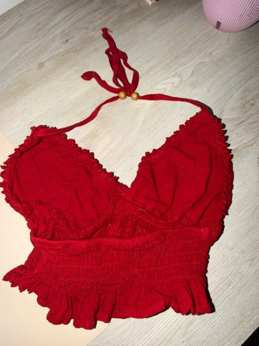Red Crochet Halter Crop Top - Picture 4 of 4